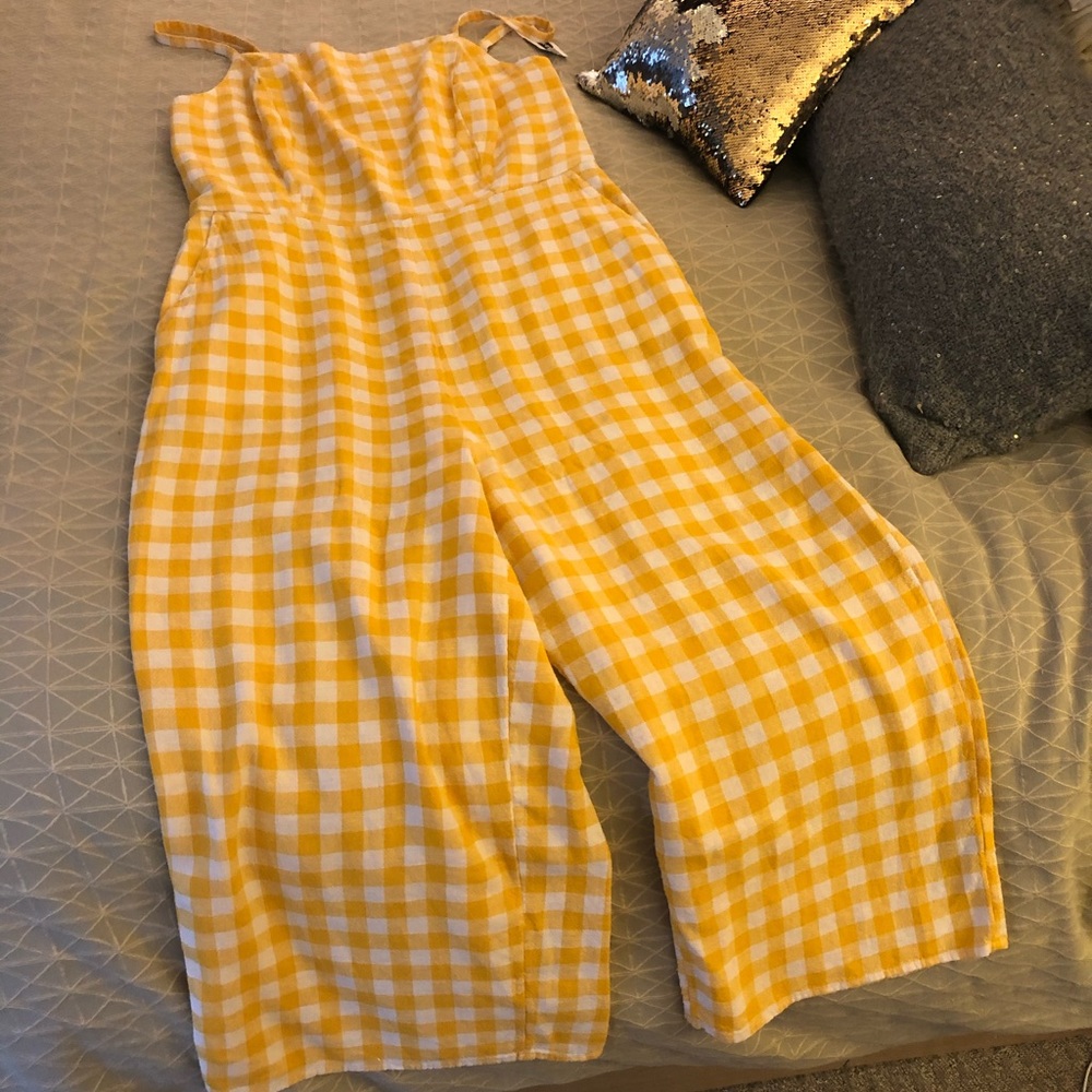 NWT yellow gingham jumpsuit with pockets